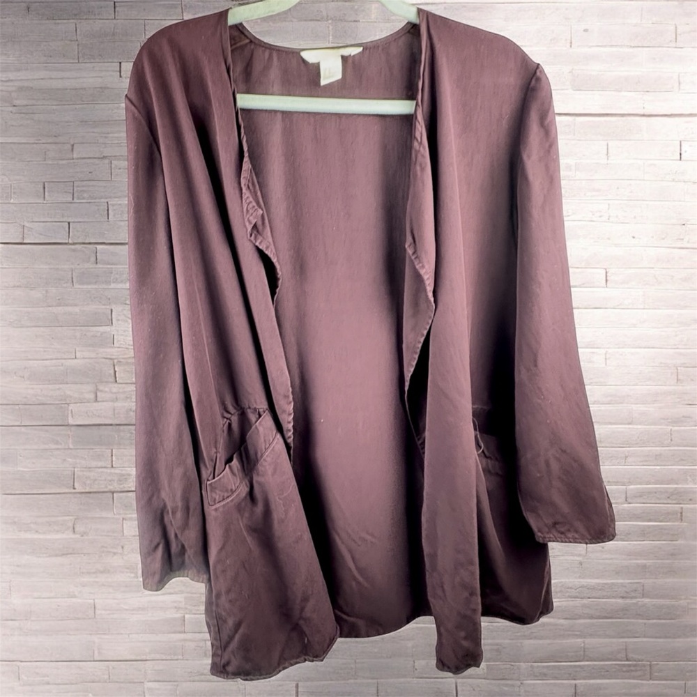 H&M Conscious Lyocell Eggplant Open Front Cardigan Jacket With Pockets Sz 12 - Picture 4 of 11